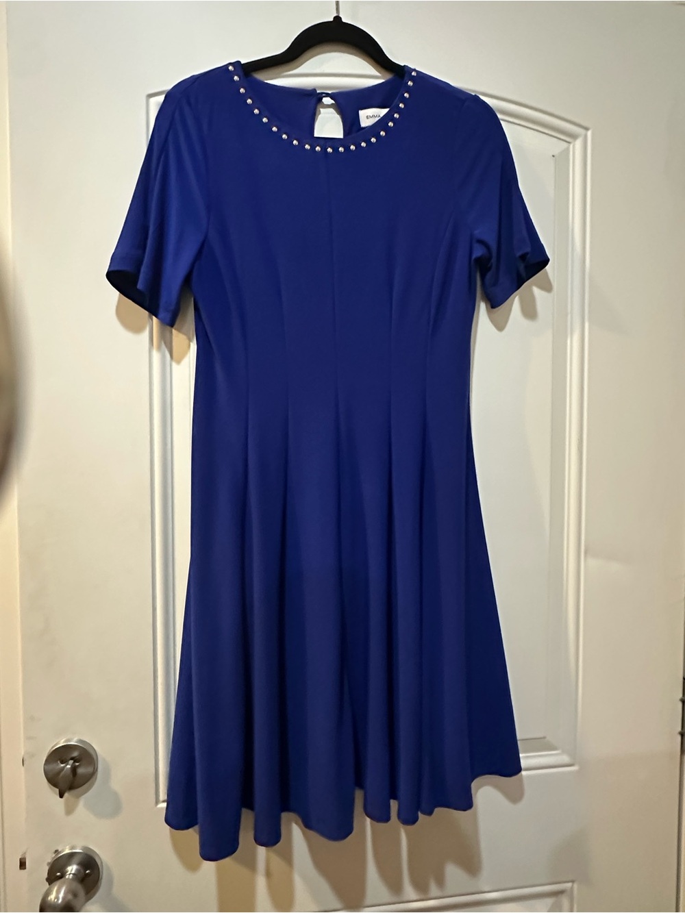 Emma & Michele Royal Blue Jeweled-Neck Fit & Flare Midi Dress